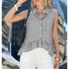 Camicia da Donna a Righe Senza Maniche con Bottoni, Orlo Arricciato e Taschino sul Petto, Top Estivo Casual Multicolore