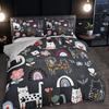 High-Definition Printed Casual Cat Flower Quilt Cover Set Soft Breathable Ideal For Home Dormitory 1 Quilt Cover+2 Pillowcases