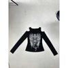 KOSY Goth Vintage Streetwear T-shirt Women Y2k E-girl Aesthetic Wing Cross Printed Long Sleeve Hollow Out Crop Tee Tops