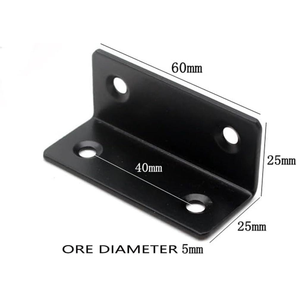 4pcs Stainless Steel L-Shaped Angle Brackets – 80x20x20mm & 60x25x25mm, 2mm Thick, Black Coated, For Woodworking, Furniture, Railings – Indoor/Outdoor