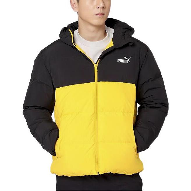 Puma Logo Print Patchwork Stand Collar Animal Pattern Letter Hooded Down Jacket Men Outerwear Yellow 534502-01
