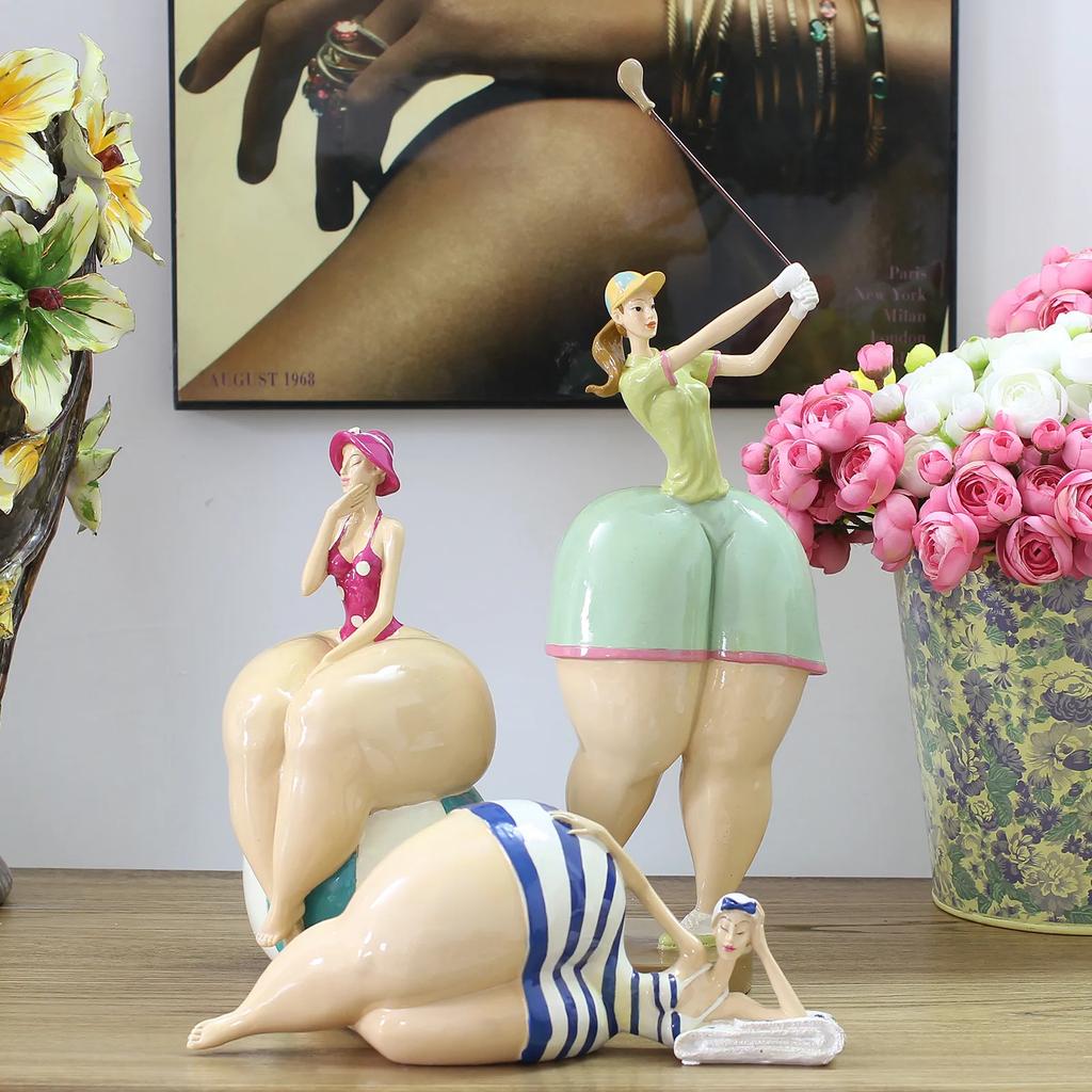 Nordic Plump Beauty Female Figurines Sculpture Ornaments Home Living Room Desk Fat Girl Statue Resin Decoration Accessories