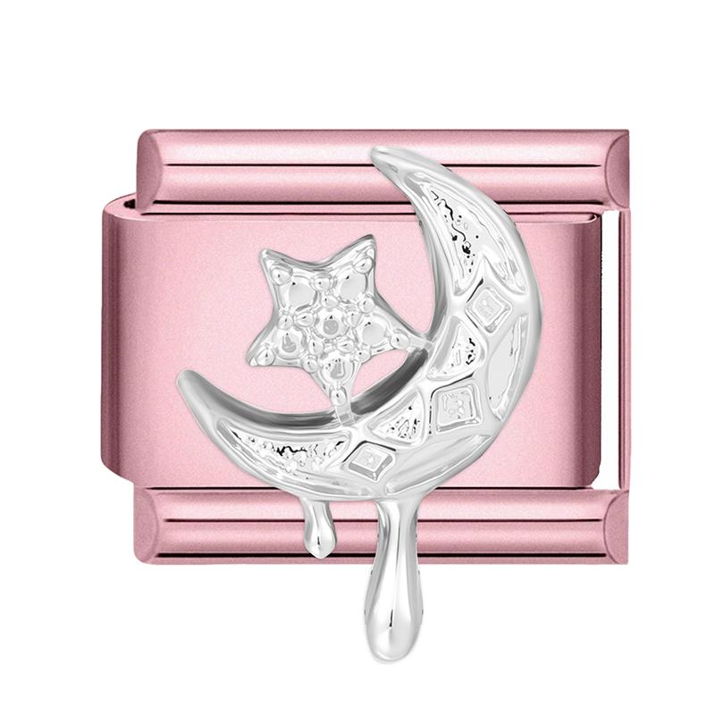 Fashion Zircon Pink Butterfly Star Bow Flower Rabbit Italian Charm Links Fit 9MM Stainless Steel Bracelet Women DIY Making Gift