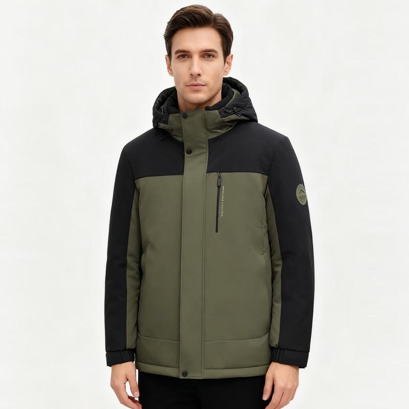 Yuzhaolin Men's Color Block Padded Jacket with Detachable Hood