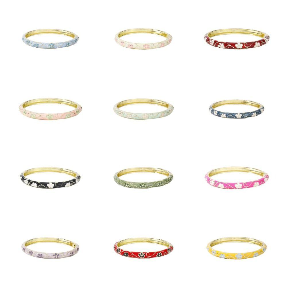 Enamel Flower Bangle Colorful Women's Hand Bracelet Vintage Cloisonne Bangle  Jewelry Gifts