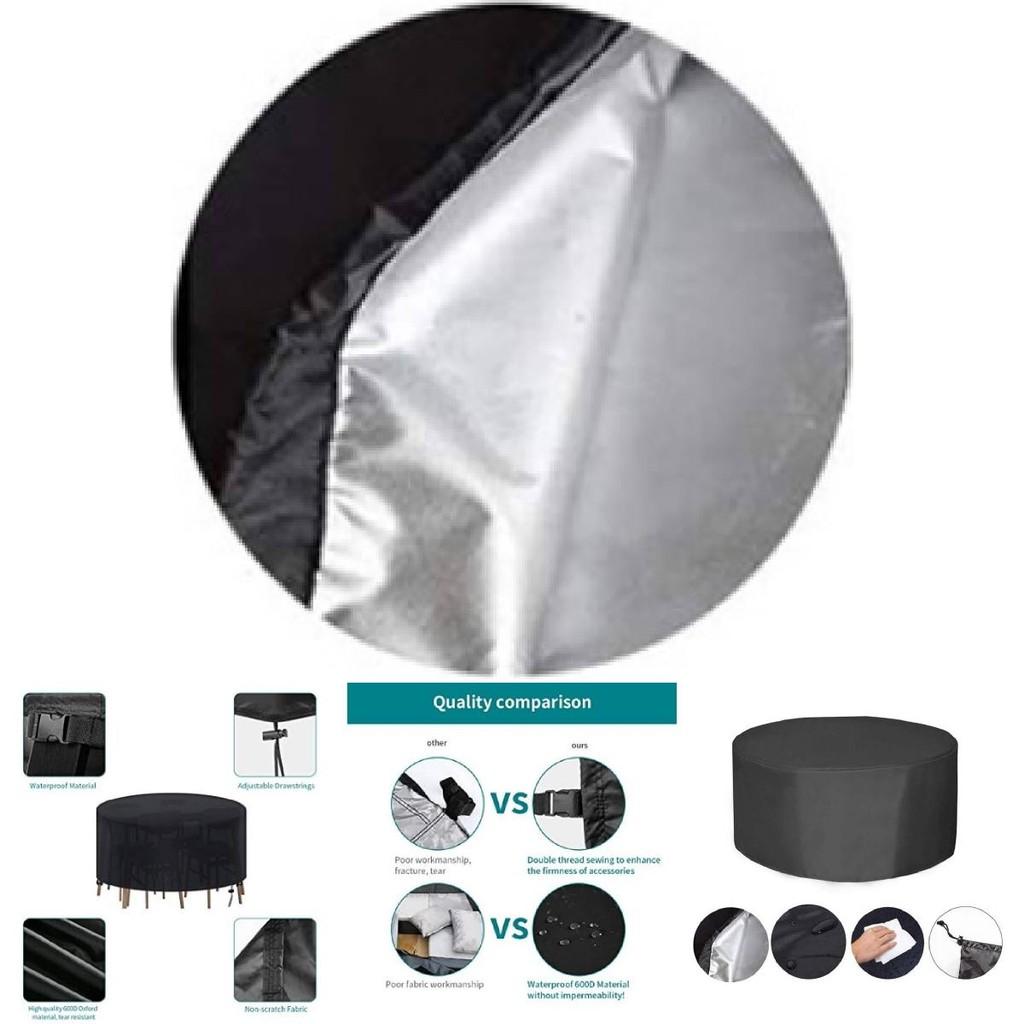Kulatý kryt na venkovní nábytek Vodotěsný Prachotěsný Ochrana zahradního stolu a židlí Černý 210d Oxford Tkanina