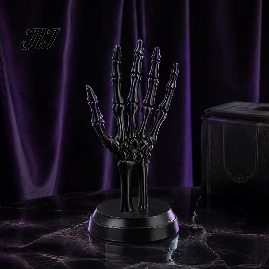 Halloween Desktop Decor Gothic Skull Hand Jewelry Rack, 3D Print Skeleton Ornament Stand Earring Storage Rack with Stable Base, Rings And Bracelets