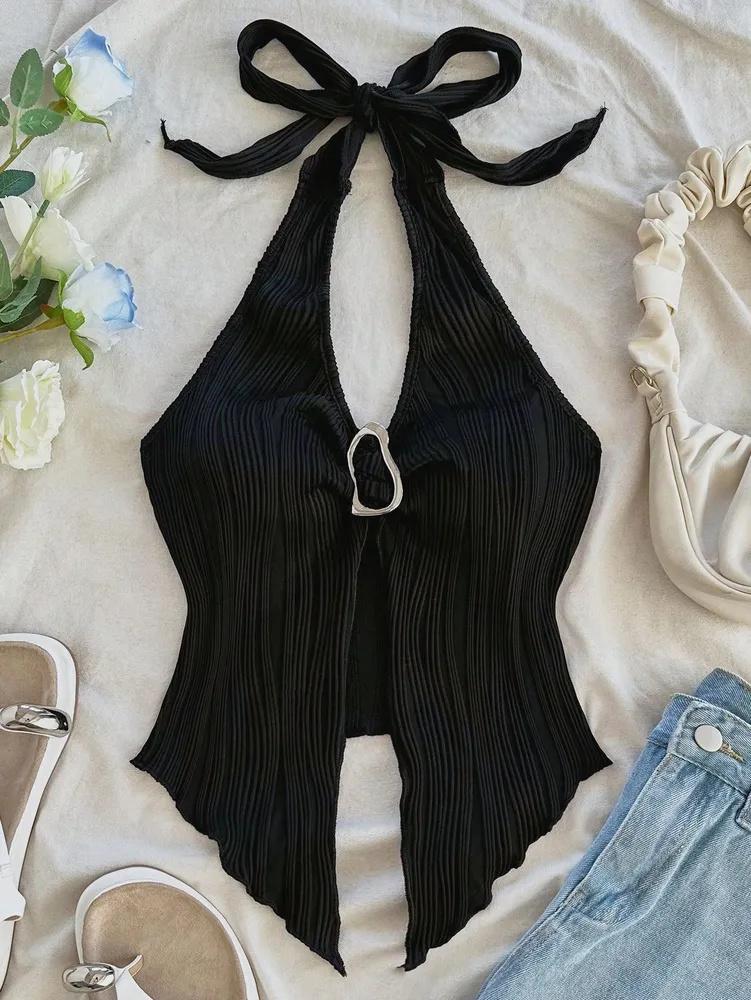 Top na ramiączkach phumee Halter Metalowy dekolt w serek A2414