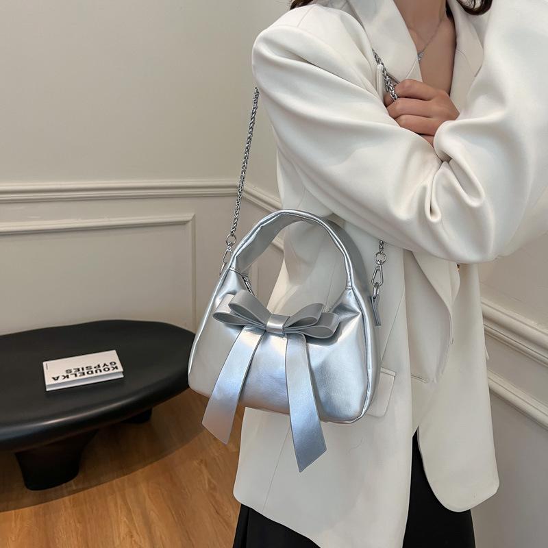 Small Bag Bow Shoulder Bag Women's Underarm Bag PU Crossbody Bag