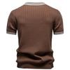 AIOPESON Men's Contrast Trim V-Neck Polo Cotton Knit Breathable Short Sleeve Old Money Golf Shirt Ribbed Top