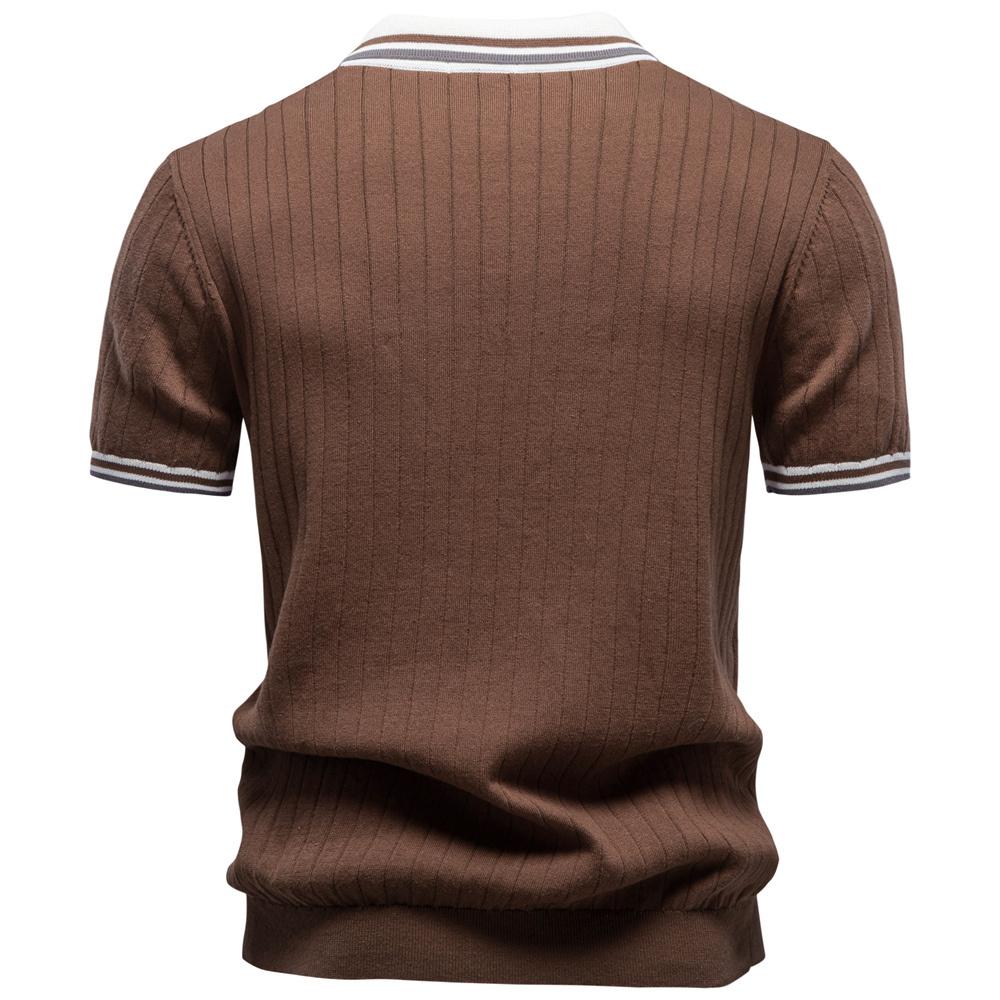 AIOPESON Men's Contrast Trim V-Neck Polo Cotton Knit Breathable Short Sleeve Old Money Golf Shirt Ribbed Top