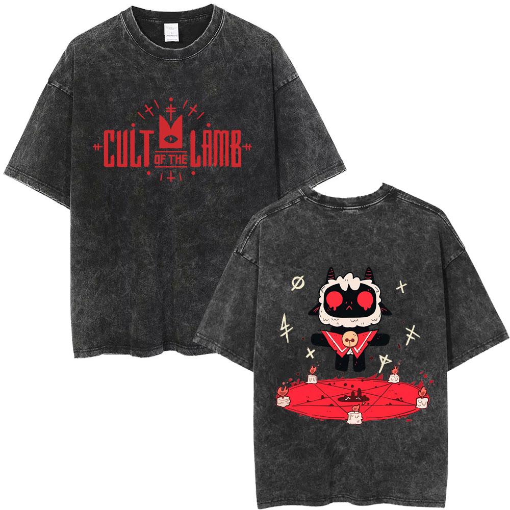 

Washed Vintage Game Cult of The Lamb Graphic Tshirt Men Women Casual Oversized Short Sleeve T Shirts Unisex Fashion Streetwear S