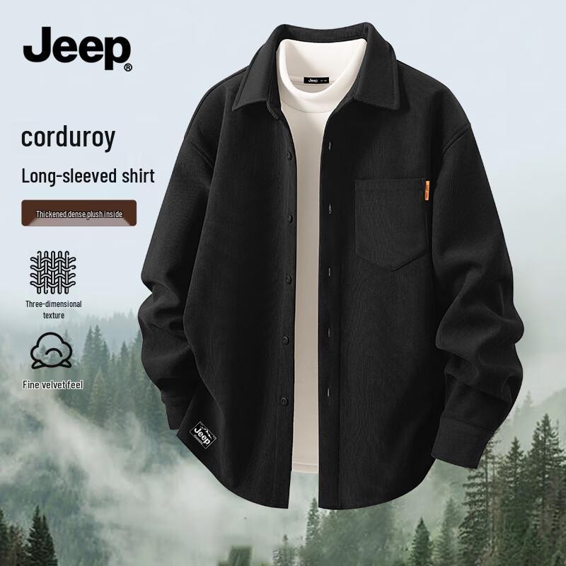 JEEP Men s Autumn/Winter Fleece-Lined Flannel Shirt 4XL