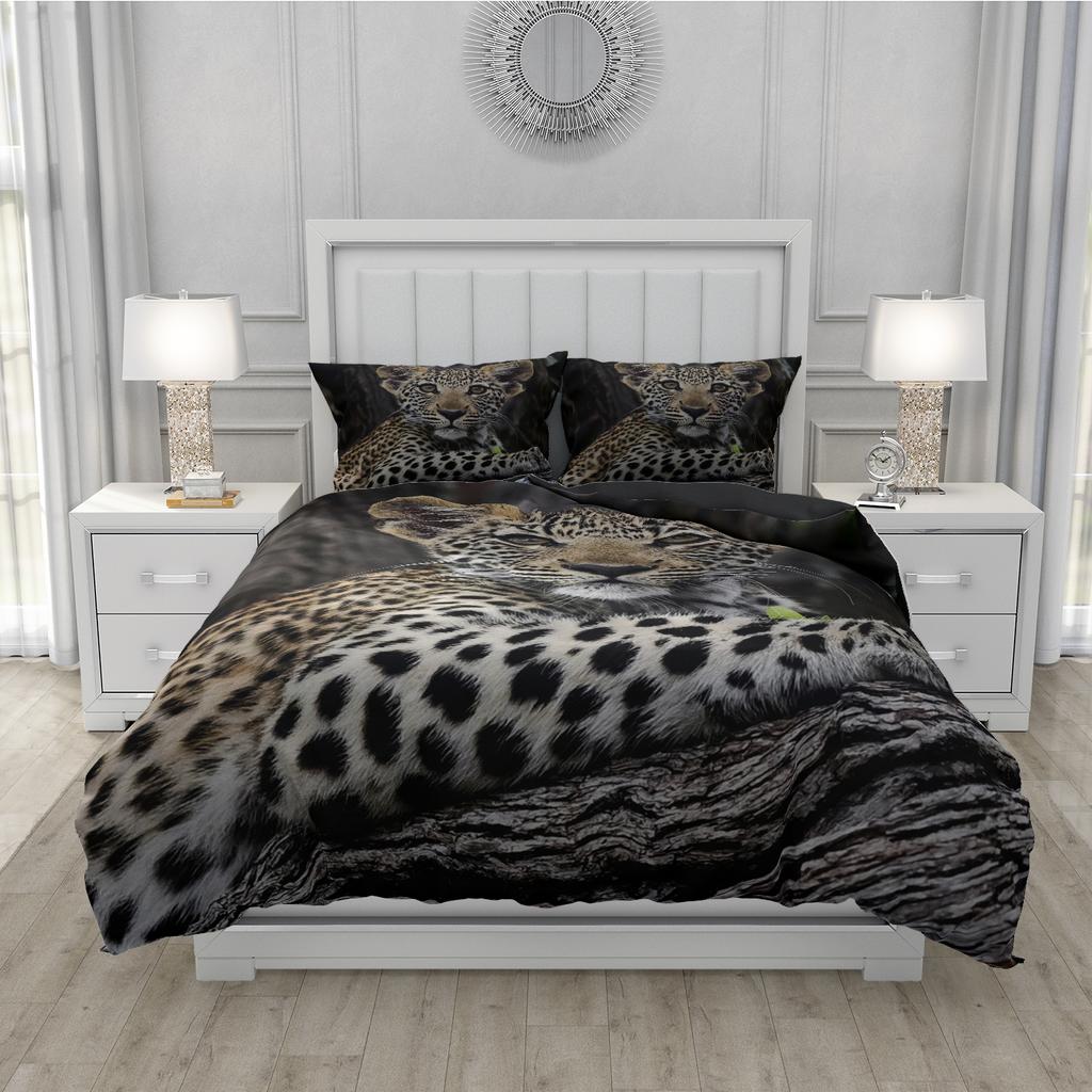 Animal Leopard Print Duvet Cover Set,Bedding Set Twin/Queen/King/240x220cm/140x200 Size,2/3PC Anti-Pilling Bed Linen Decor Gift