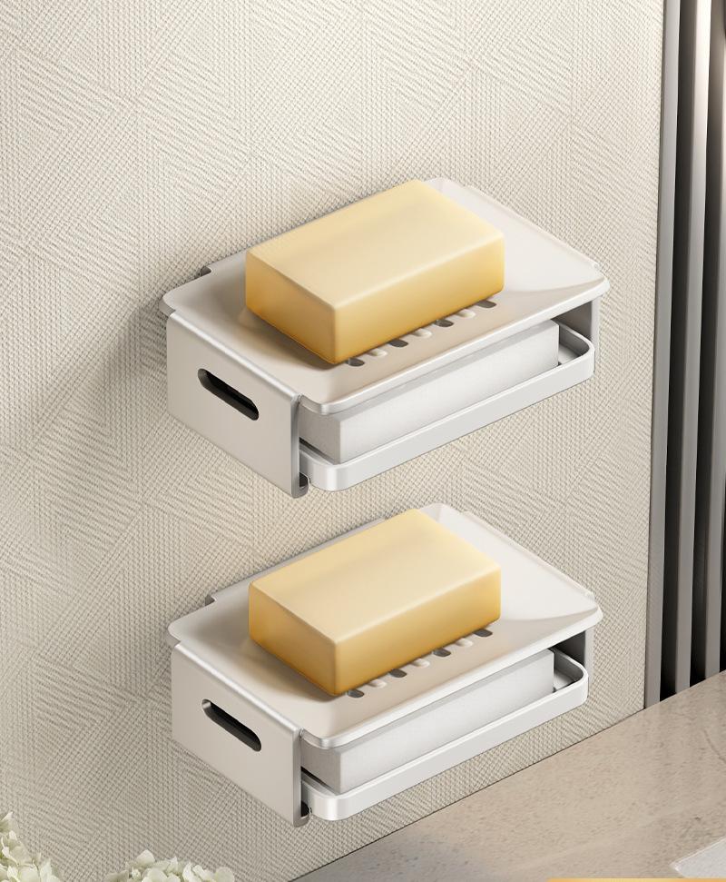 

2 шт., настенная мыльница для ванной комнаты без перфоратора, алюминиевая полка для ванной комнаты, настенный сливной ящик для мыла белый