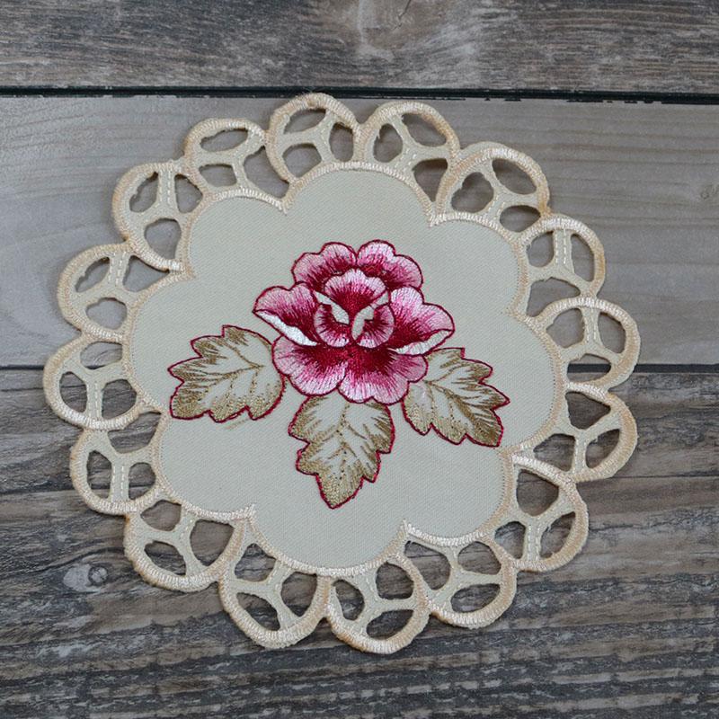 NEW satin rose flower embroidery table place mat cloth Wedding Christmas party placemat kitchen Table decoration and accessories for Home
