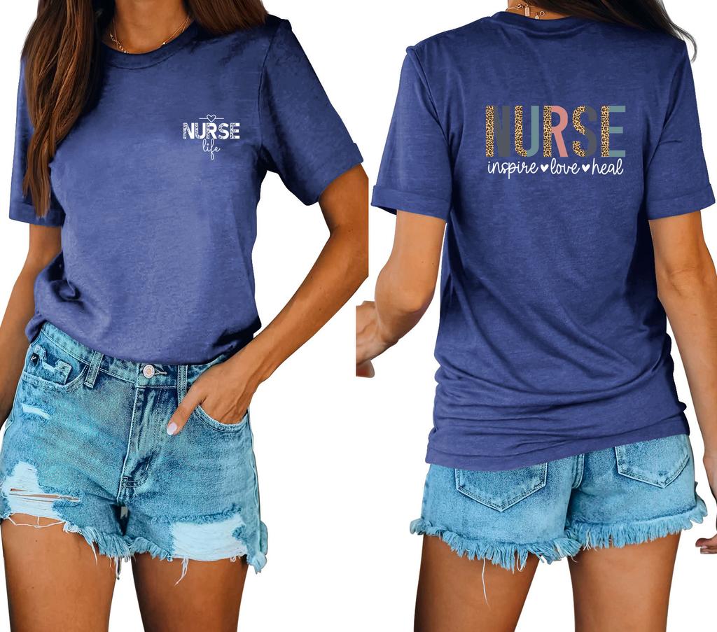 Casual fashion front and rear printing loose round neck short sleeves