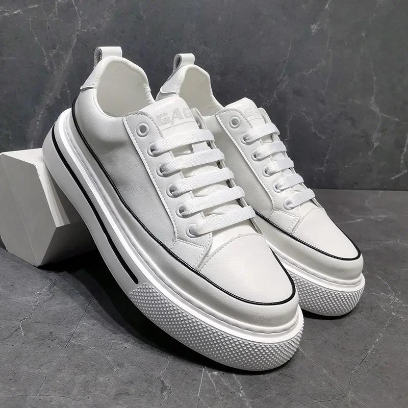 Fashion Spring Autumn Cowhide Platform Sneakers Men Designer Soft-soled Light Men's Board Shoes Fashion Luxury Sports Zapatos De Hombre