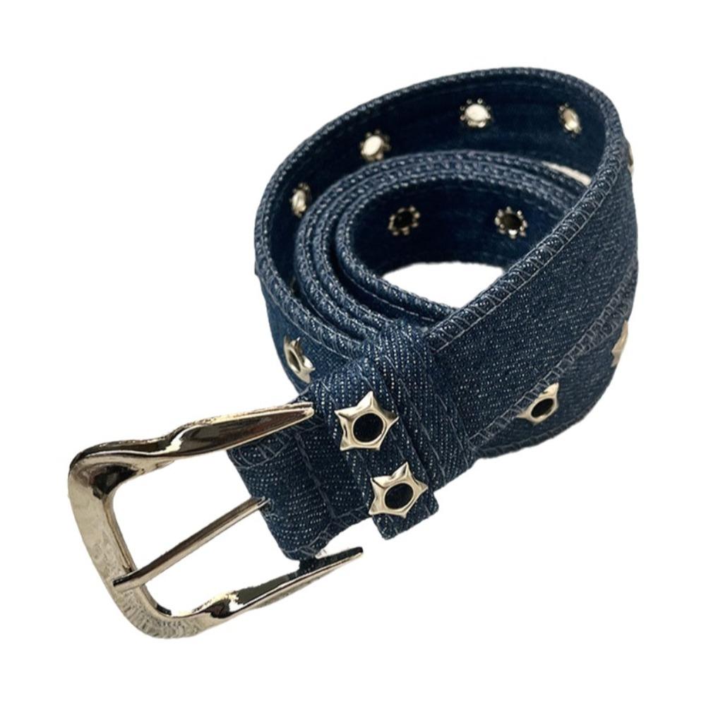

Luxury Star Hollowed Pin Buckle Retro Jeans Belt Korean Style Harajuku Metal Buckle Belts Wide Aesthetic Denim Belt Women темно-синього кольору