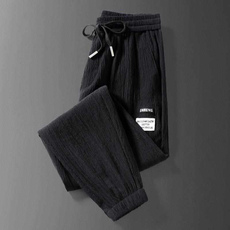 

Хлопковые спортивные штаны мужские осенние свободные ребристые повседневные брюки с завязками на щиколотках молодежные универсальные спортивные брюки мужские брюки S чёрный