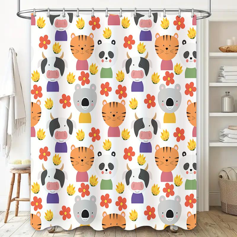 Duschvorhang mit Tierprint und niedlichen Cartoon-Mustern für Badezimmerdekor Gelb Rot Orange Schwarz Weiß Lila Grün Blau Tier