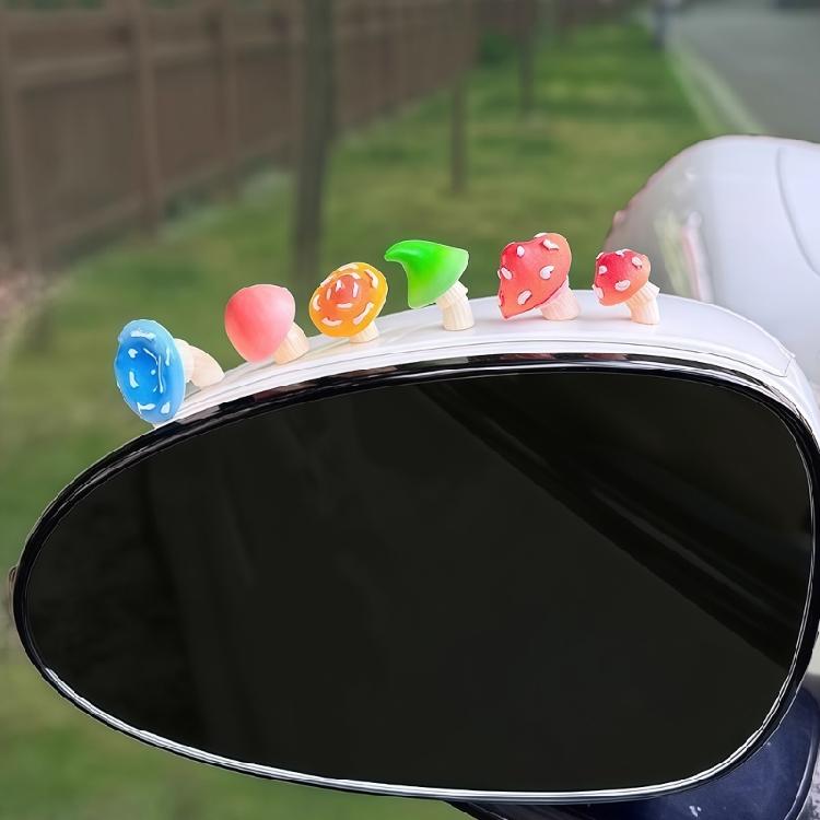 Set of 6 Cute Small Mushroom Resin Figurines Car Interior Decors For Dashboard Rearview Mirror Or Window Decoration