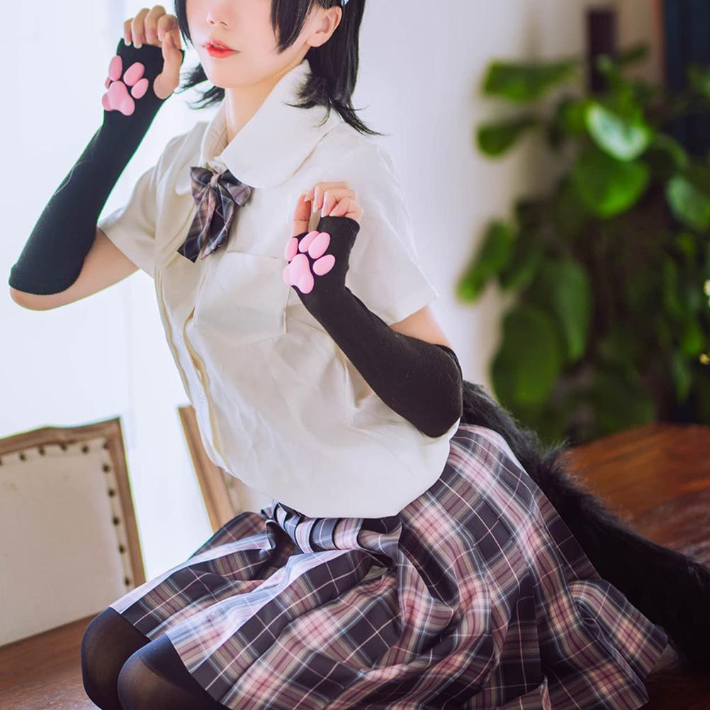 Kawaii Cat Paw Mittens Gloves Cute Soft 3D Toes Beans Fingerless Gloves Cat Claw Paws Pads Sleeves Cat Cosplay