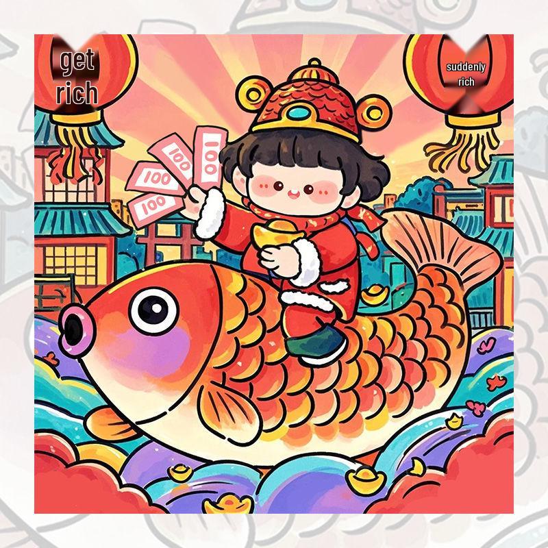 

2025 Новогодний набор для рисования акриловыми красками по номерам «Девушка-кои» 20x20 cm