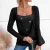 Women's 2025 New Ladies Casual Pullover Diamond Long Sleeve Fake Two-piece Top