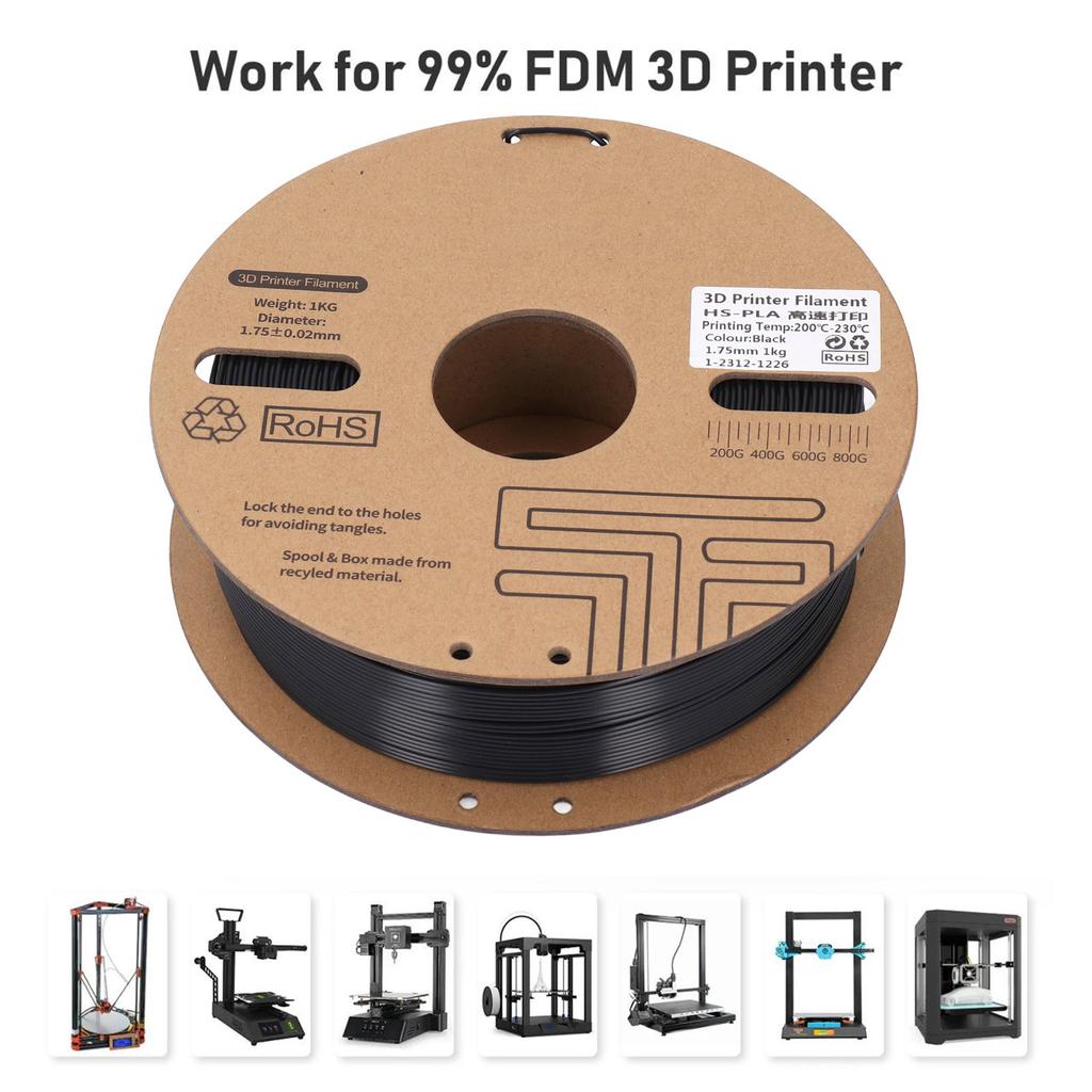 Black PLA Plastic Filament 1KG 1.75mm 3D Printer Filament 30‑600mm/s High Speed Printing Consumable for Ender 3
