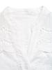 Women White Loose Hollow Out V Neck Short Sleeve Casual Shirt