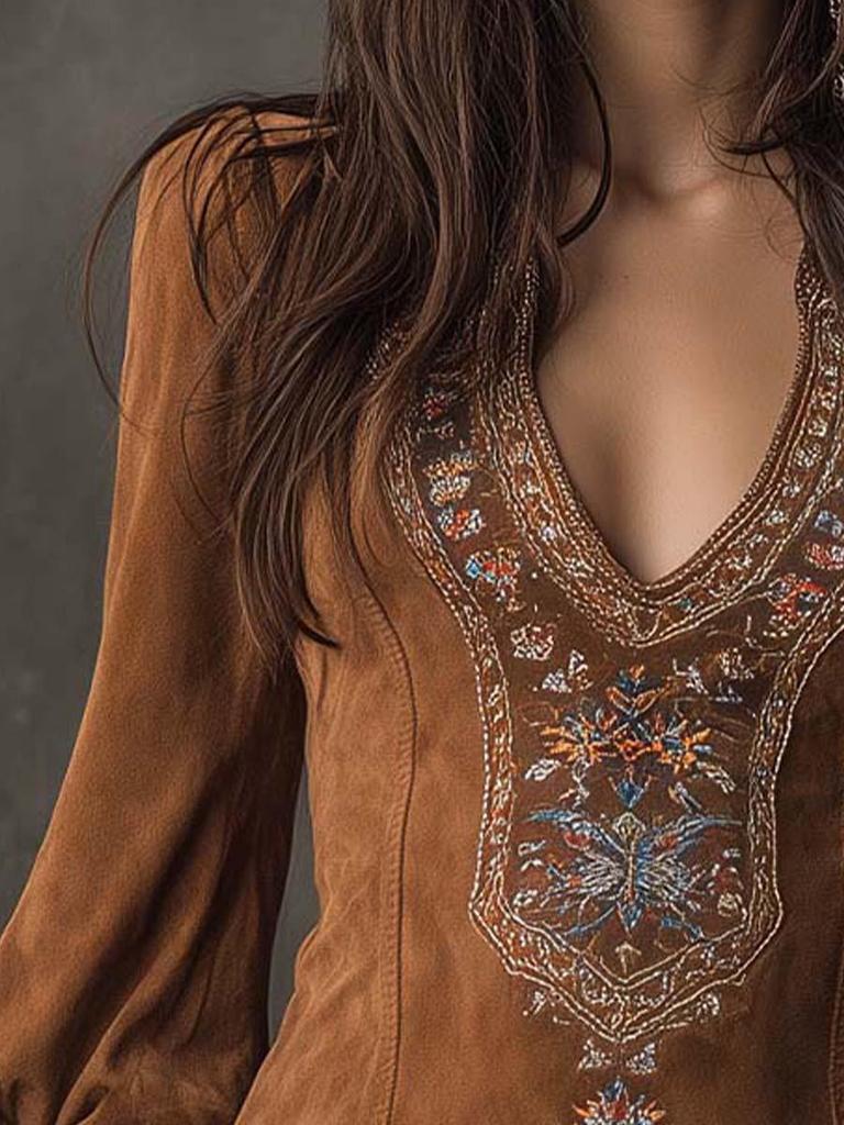 V-Neck Embroidered Mini Bodycon Dress for Women - European & American Style 2025