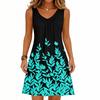 Women's Fashion Printed Summer Sleeveless V-neck Tank Top Pocket Casual Loose Dress