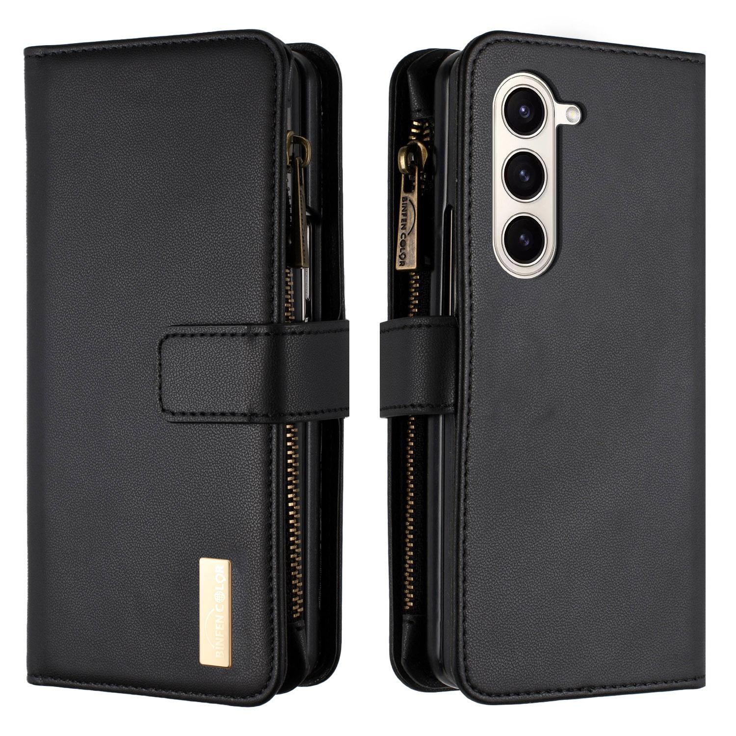 

BINFEN COLOR For Samsung Galaxy Z Fold6 5G Case Zipper PU Leather Wallet Phone Cover Black