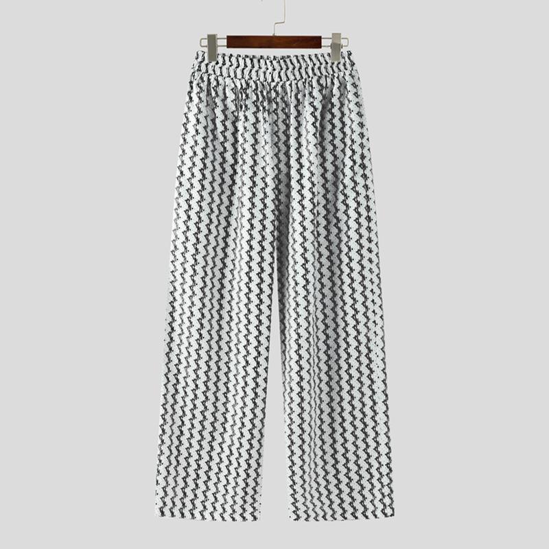 

INCERUN Men Elastic Waist Striped Print Casual Holiday Long Straight Pants Trousers XL