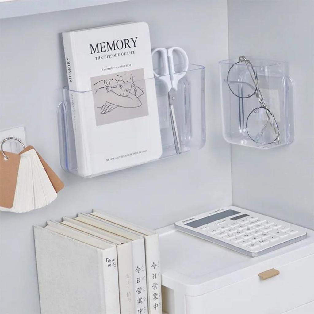 Transparent Desktop Storage Box Cosmetics Office Supplies Student Dormitory Pen Holder Bathroom Wall Hanging Shelf Punching Free