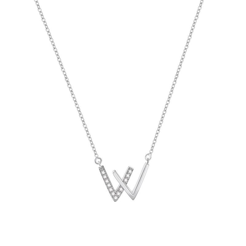 W Letter Wave Necklace Female Creative Niche Personality Versatile Simple Fashion Double V Pendant Premium Durable