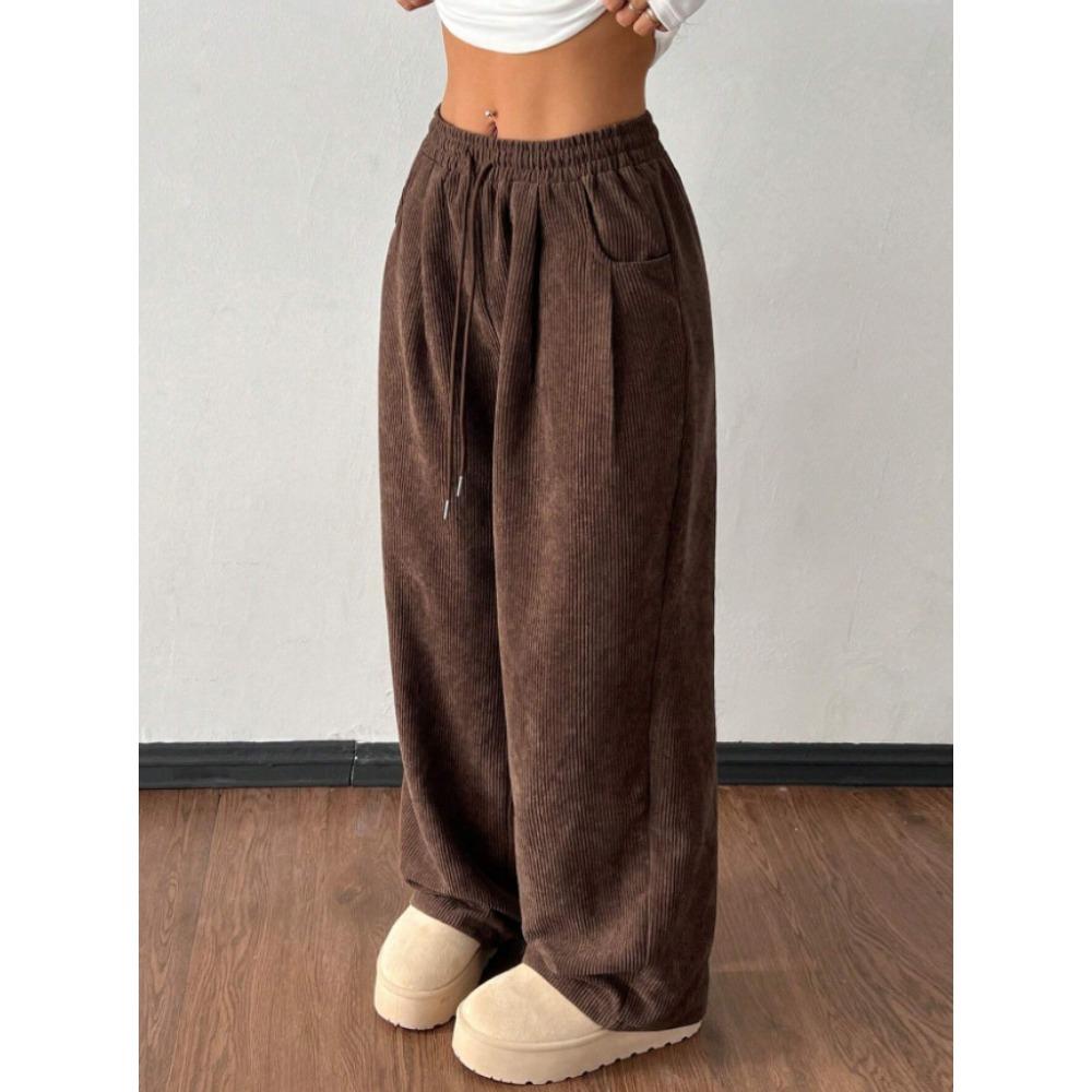 Women’s Autumn/Winter Street Style Casual Retro Corduroy-Textured Loose-Fit Trousers in Camel S