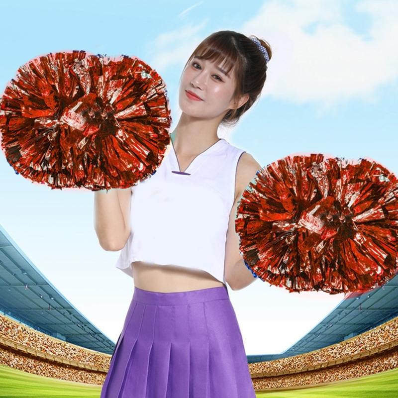 Metallic Cheerleading PomPoms Cheer PomPoms And Bows Large Cheer Hair Bows Ponytail Holder Softball Dance Cheerleader