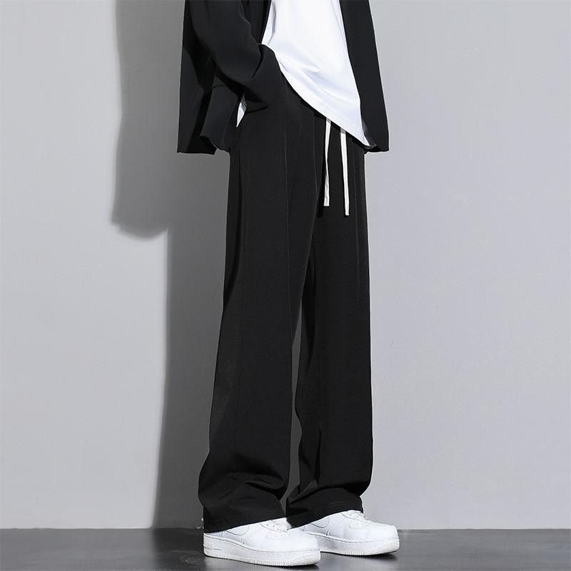 Ice Silk Straight Leg Loose Black Pants Men Summer Daily Sports Business Casual Trousers