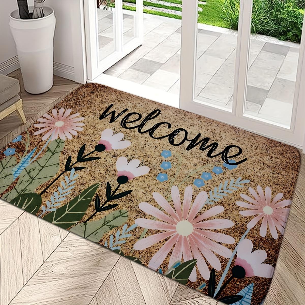 Brief und Blumen Fußmatte Willkommensmatte Küchenteppich Eingangstürmatte Bodendekoration Badematte Rutschfeste Fußmatte 40x60cm