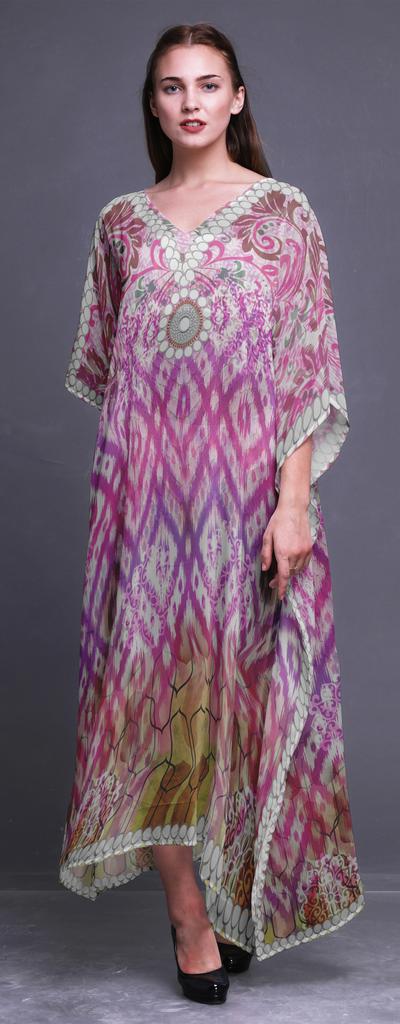 Phagun Ikat Panel Long Caftan Maxi Dress Beach Swimwear Cover Up Womens