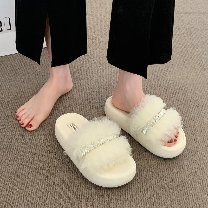 

High-heel Platform Summer Flip-flops for Women, Casual and Niche Style Shoes 35 бежевый
