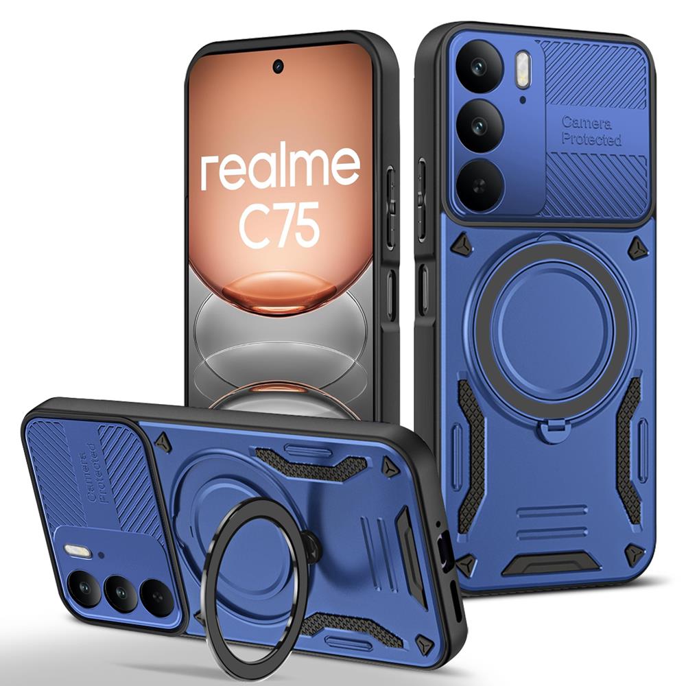 Armor Magnetic Case For OPPO A5 A5X Reno 13 13F 14 14F Pro Realme 14 15 Pro Plus C75 5G Ring Bracket Bumper Stand Holder Cover