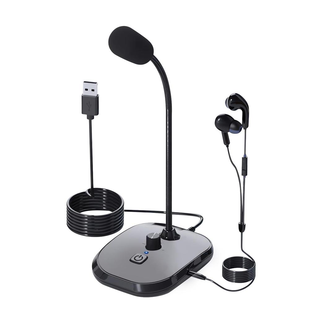 USB Condenser Microphone, Tabletop Microphone, Unidirectional, Adjustable Volume, Mute Button, Gooseneck Microphone Arm, PC Microphone for Online