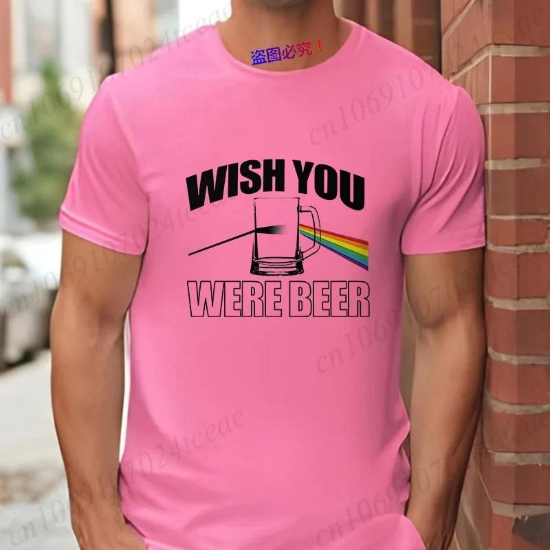 Fashion Wish You Were Beer Letter Print T-shirt Funny T Shirt for Unisex Rainbow Beer Glass Pattern Tops Summer Casual Party Tops