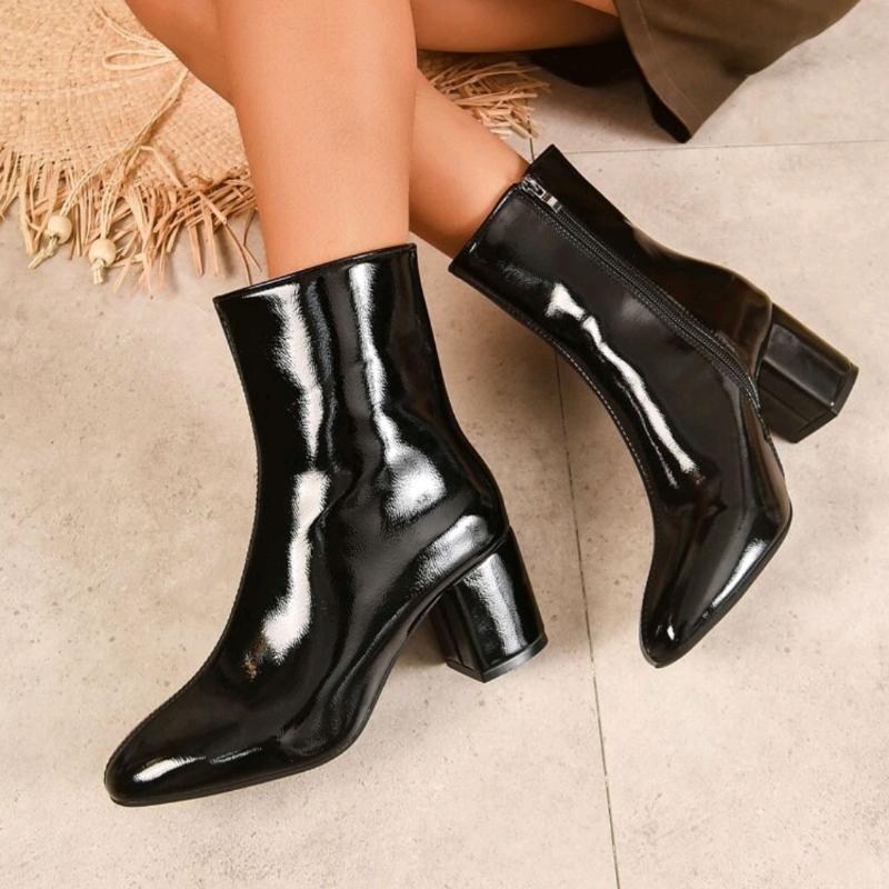 Luxury Women's Boots Side Zip Ankle Boots Block Heels Pointed Toe Women Boots Fashion Women High Heels 2025 New Botas Para Mujer