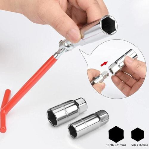 HOOWDAMY Spark Plug Socket, 16-21mm, T-Handle, Spark Plug Wrench, 360-Degree Adjustable Socket Wrench, Red, Car Maintenance Set