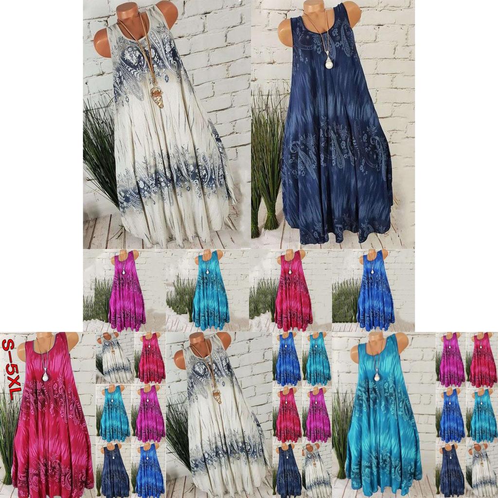 Comfortable Plus Size Women's Summer Sleeveless Floral Print Midi Dress For Casual Beach Wear