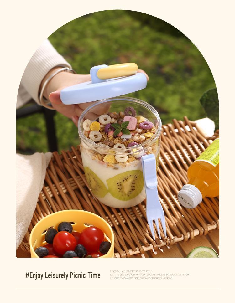 Portable Fruit and Salad Cup with Fork and Spoon - Leak-Proof, Double-Layer Design for Office or Picnic.